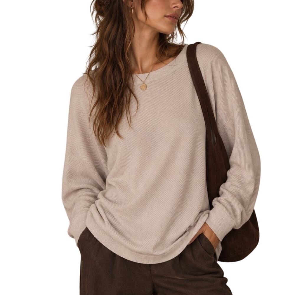 Barefoot Dreams CozyChic Ultra Lite Dolman Sweater Size L Beige Cozy Lounge Knit